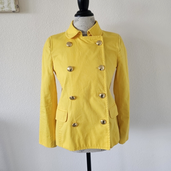 J. Crew Yellow Button Trudy Trench Pea Coat Size 4 - Picture 3 of 6